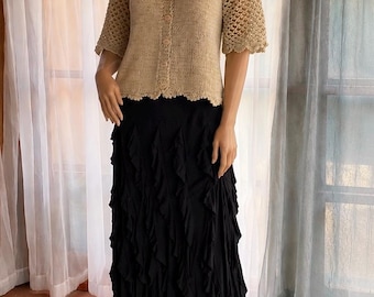 Vintage 90s Karen Kane Black Waterfall Maxi Skirt (M/L)
