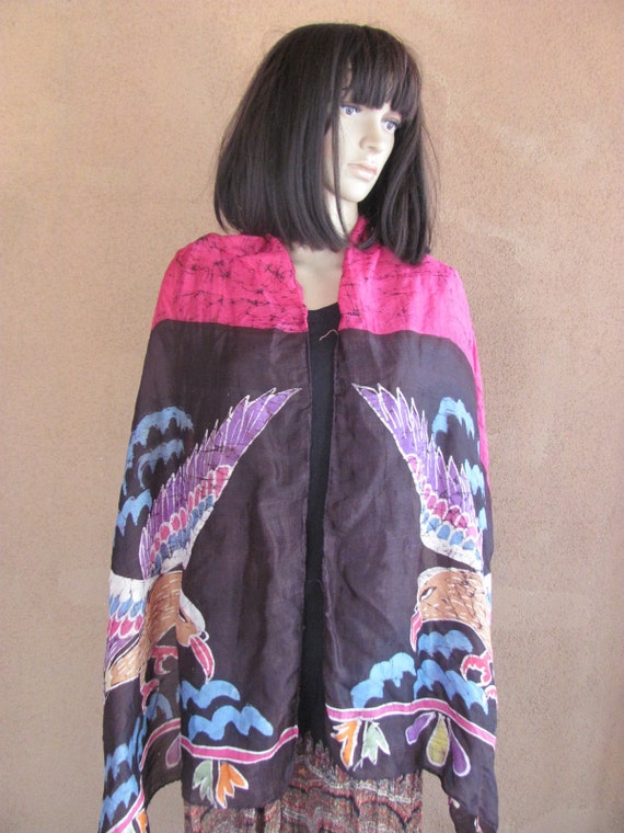 Long silk scarf, purple and black, with eagles a … - image 2