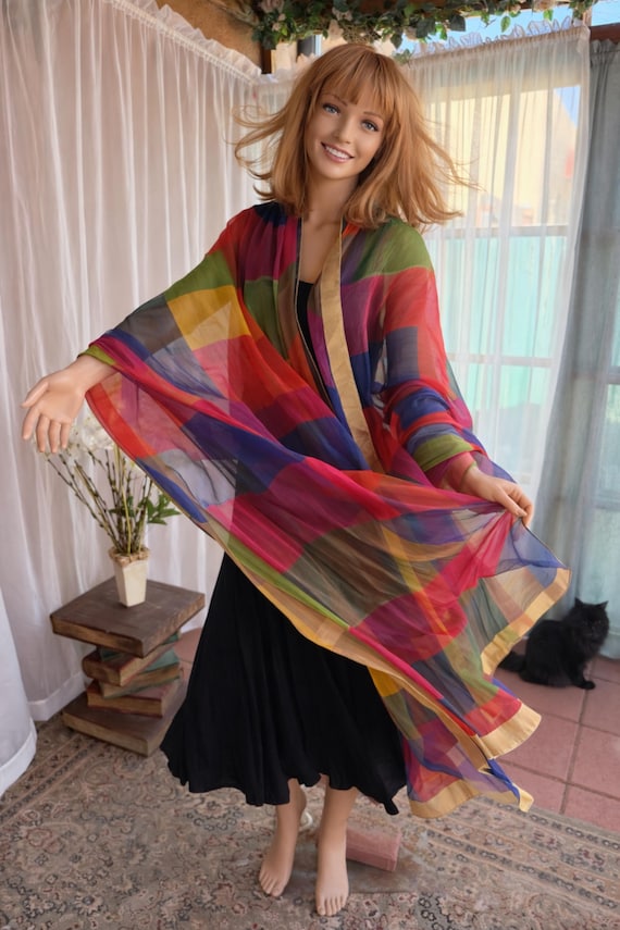 Very long and large multicolors, patchwork, sheer… - image 1