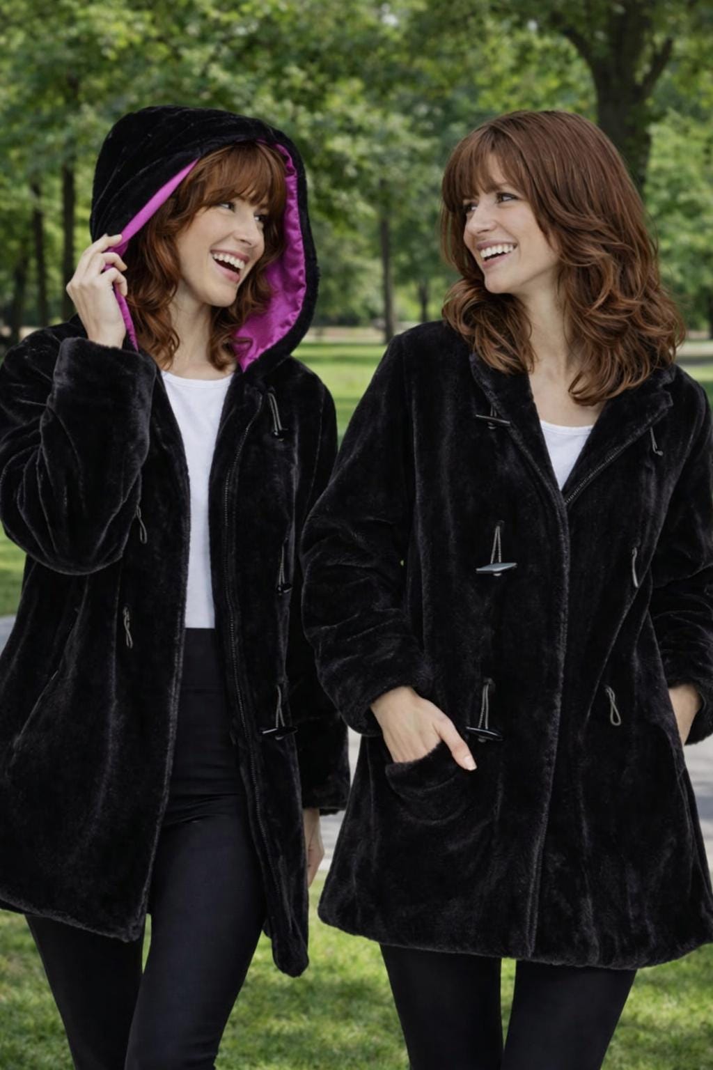 Vintage Y2K Black Faux Fur Coat – Pink Lined Hoodie, Toggles - Etsy