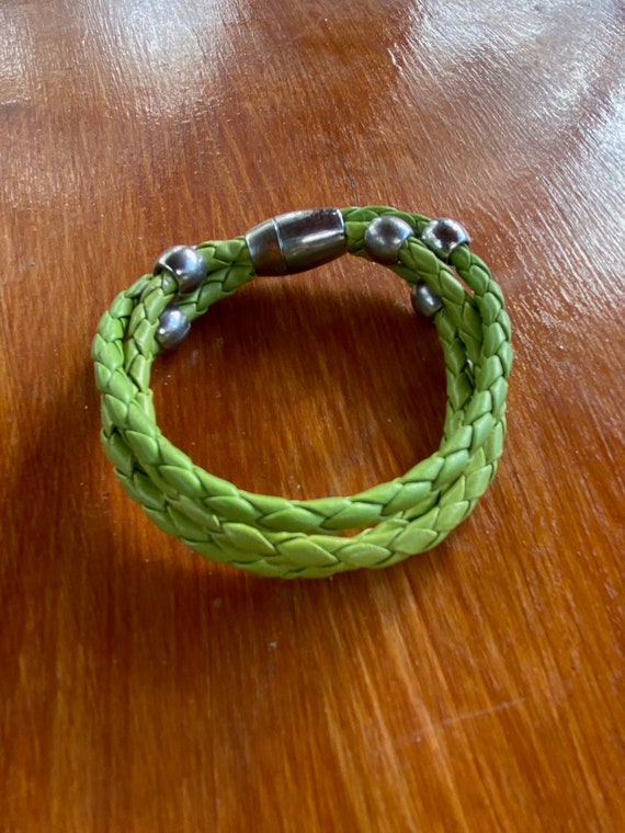Vintage 80's - Triple bands braided lime green le… - image 3