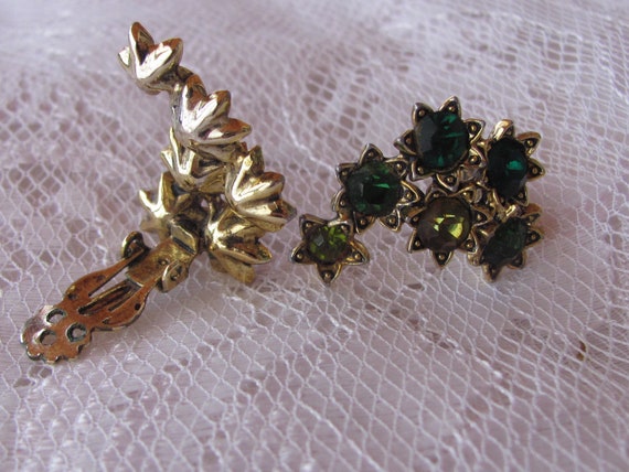 Vintage 60's - Clip Rhinestones - Green and Perid… - image 4