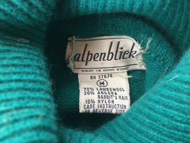 Vintage 80/'s Lambswool and Angora Forest Green Wool Pullover Dress