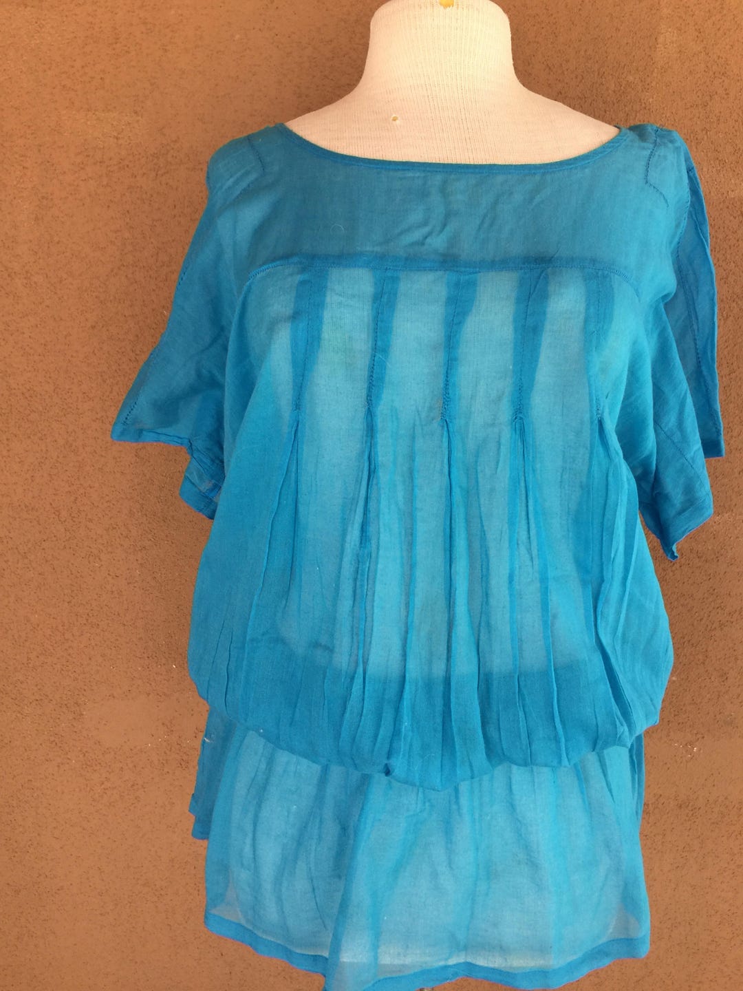 Sheer Sky Blue Blouse/tunic/mini Dress With Short Sleeves - Etsy