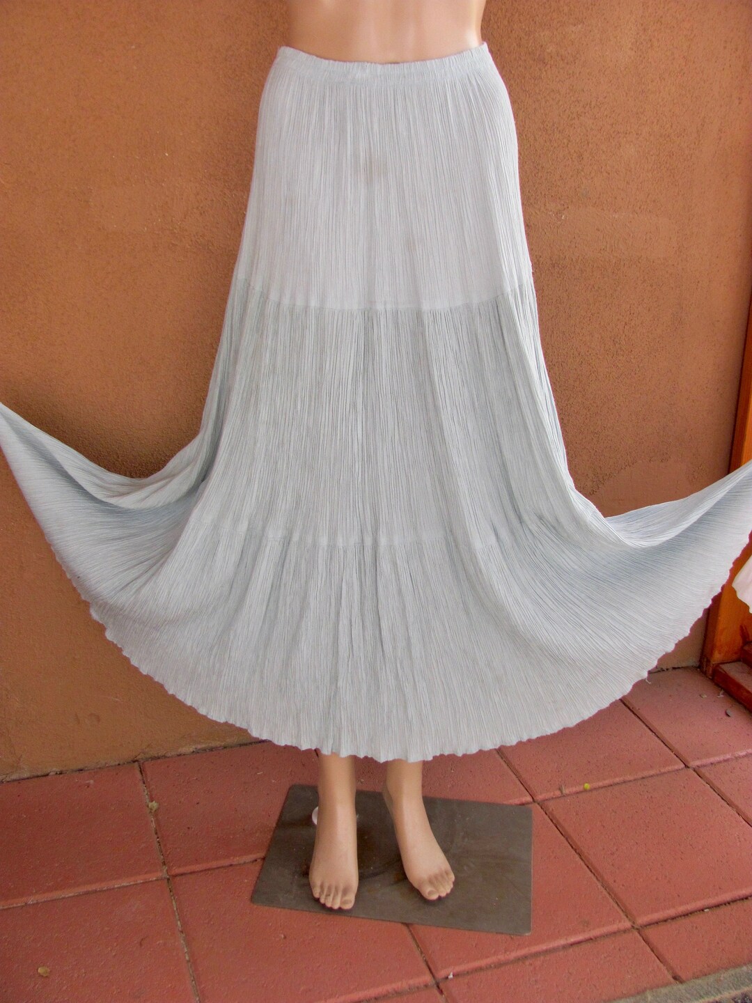 Broomstick Pale Green Rayon Skirt Three Tiers Elastic Waist Etsy