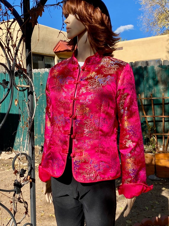 Vintage 90 s Hot Pink Chinese Jacket Golden Designs Frogs Mandarin Collar. Old Navy. Etsy