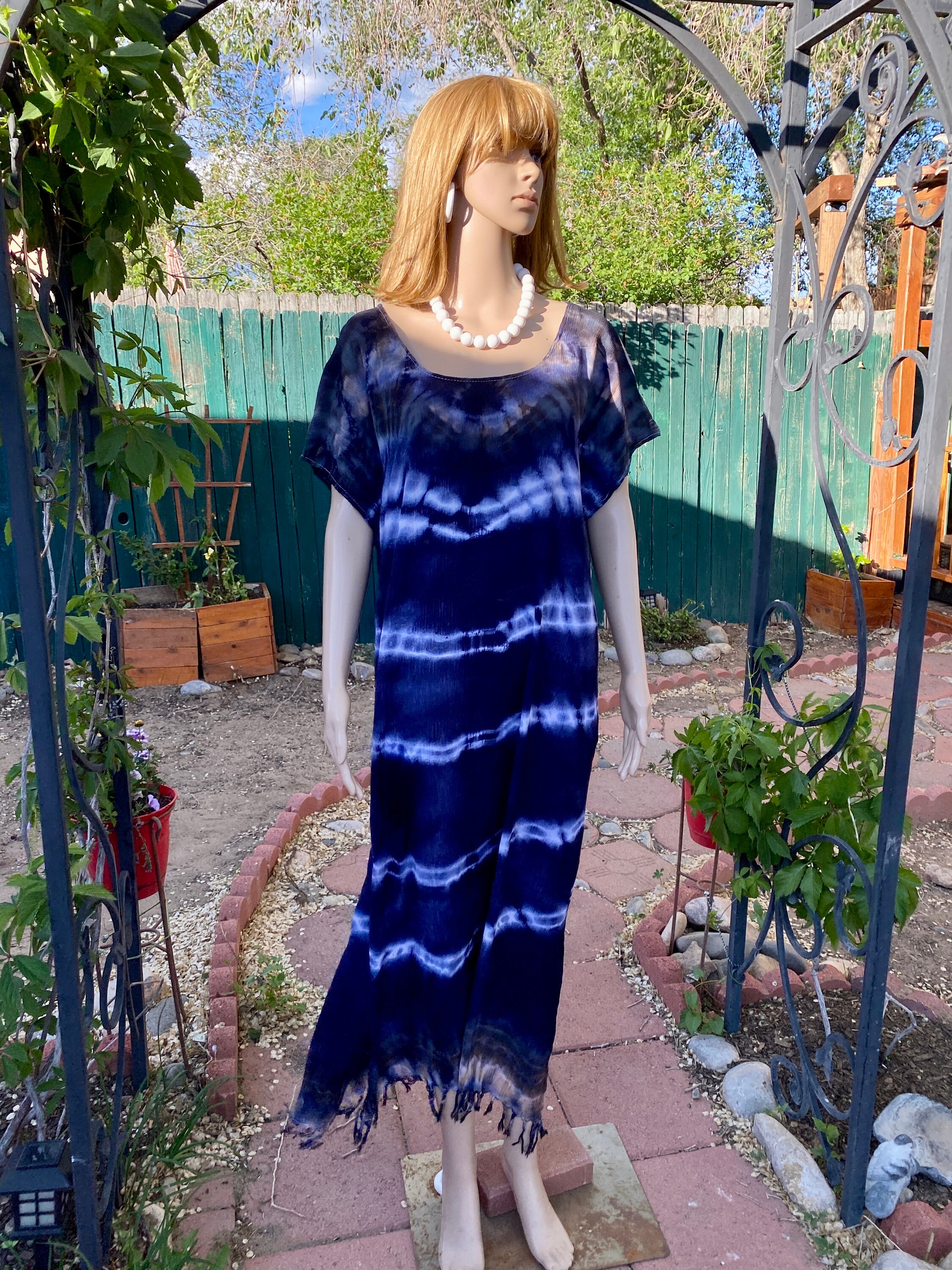 blue and white tie dye maxi dress Tie-Dye Dress - Maxi Dress - Ivory and Navy Blue Dress - $58.00