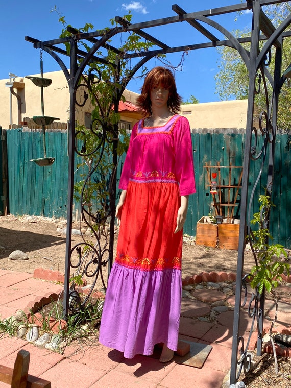 Sandy Starkman 1970's Boho/Hippie Maxi dress. Oran