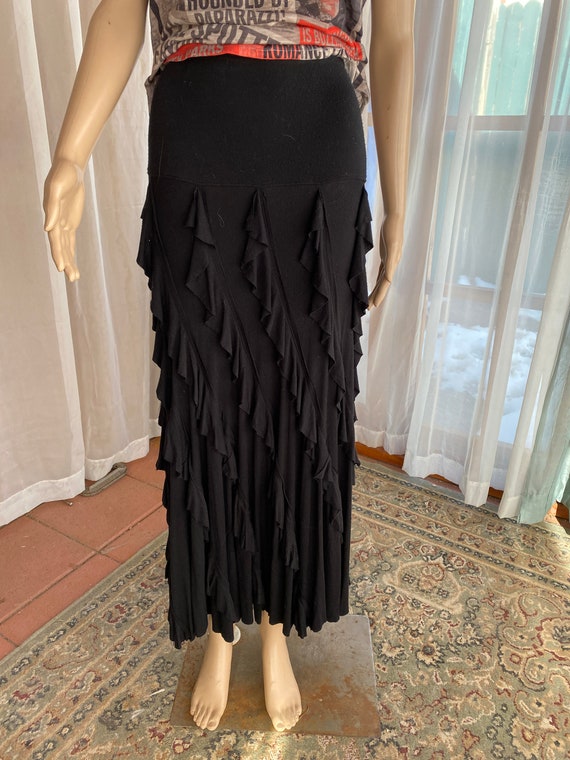 KAREN KANE - Black waterfall skirt. Maxi skirt. Fl
