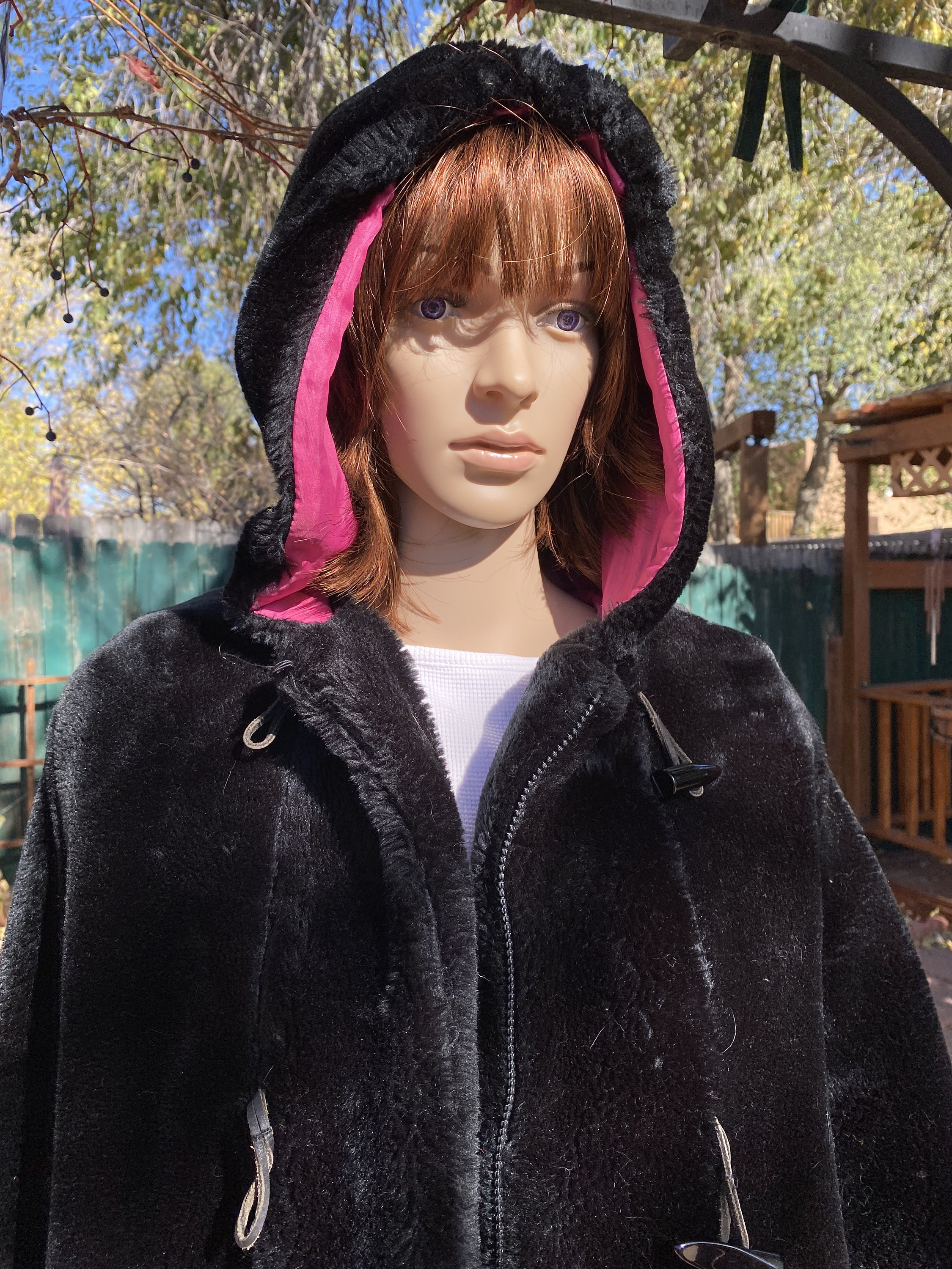 Vintage 2000's. Black Faux Fur Winter Coat, Hot Pink Lining Vintage 2000's. Black Faux Fur Winter Coat, Hot Pink Lining