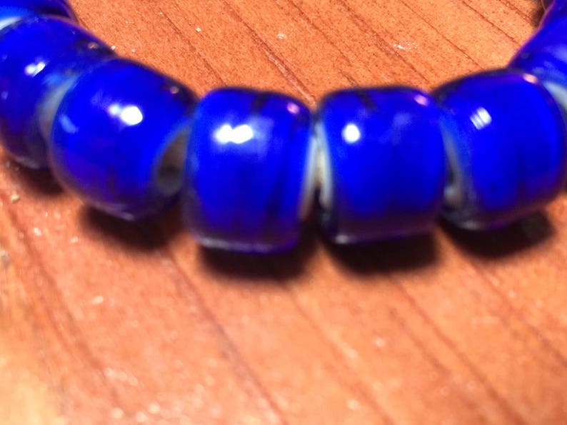 Persian Blue Painted Long Glass Beads Necklace with Jean fabric and brown suede