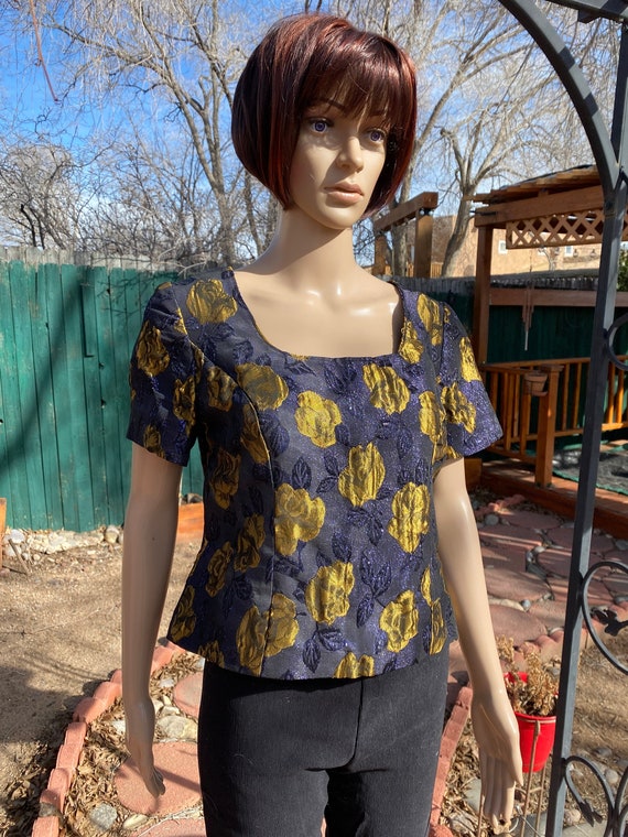 purple and yellow blouse