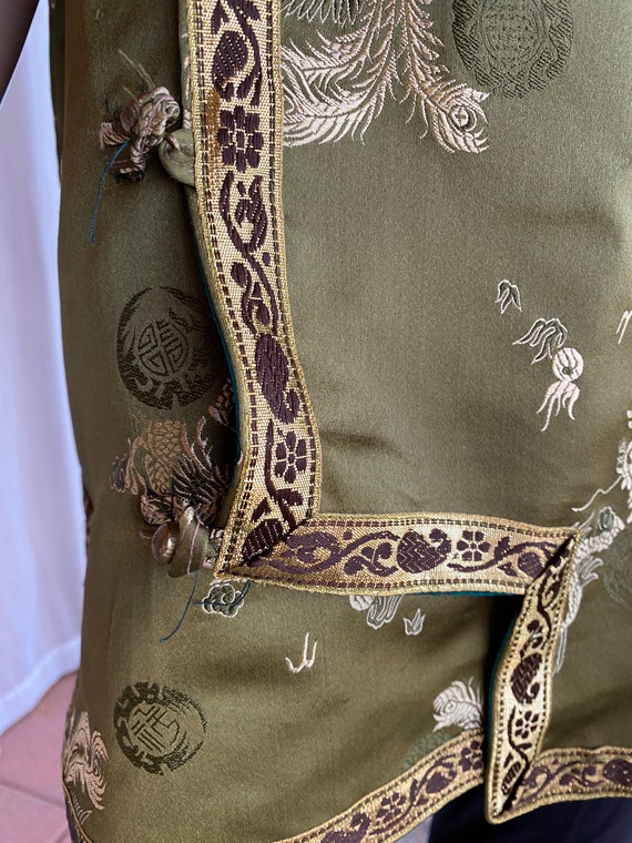 Chinese vest, olive green with gold dragon design… - image 3