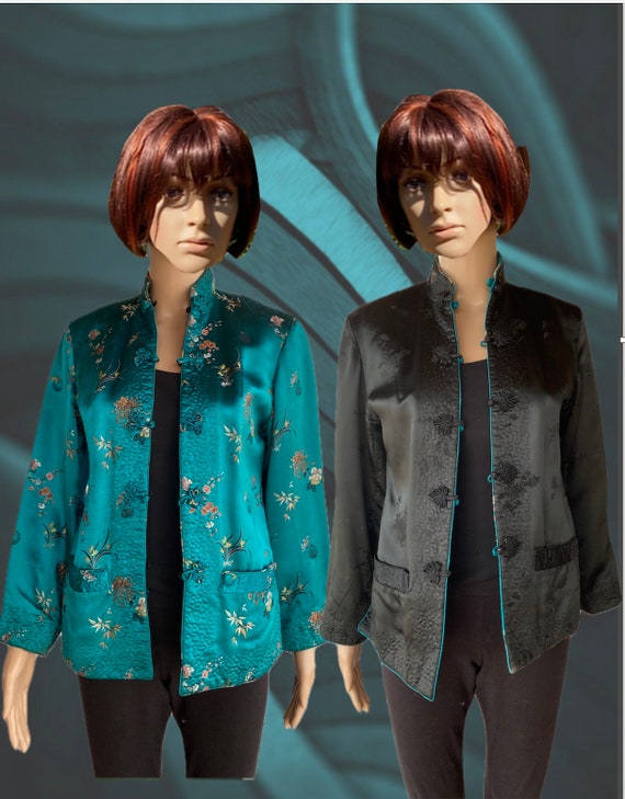 Gorgeous bright teal AND black Chinese jacket, ENT