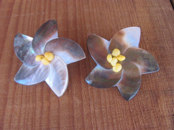 Vintage 60's - Abalone shell five petals flower c… - image 2