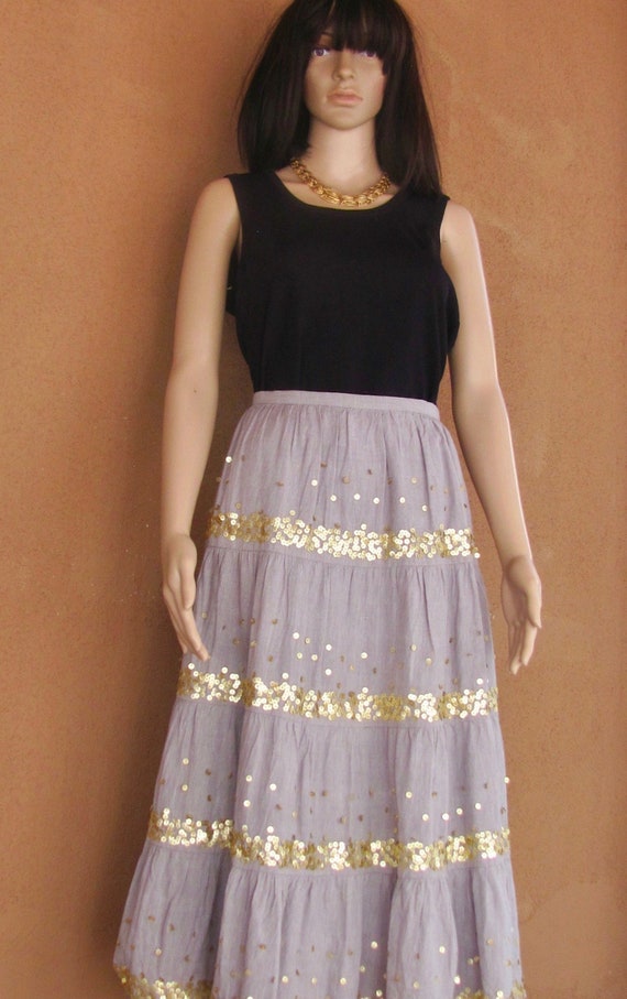 Boho Chic - Gray full  four tiered skirt, Fiesta s