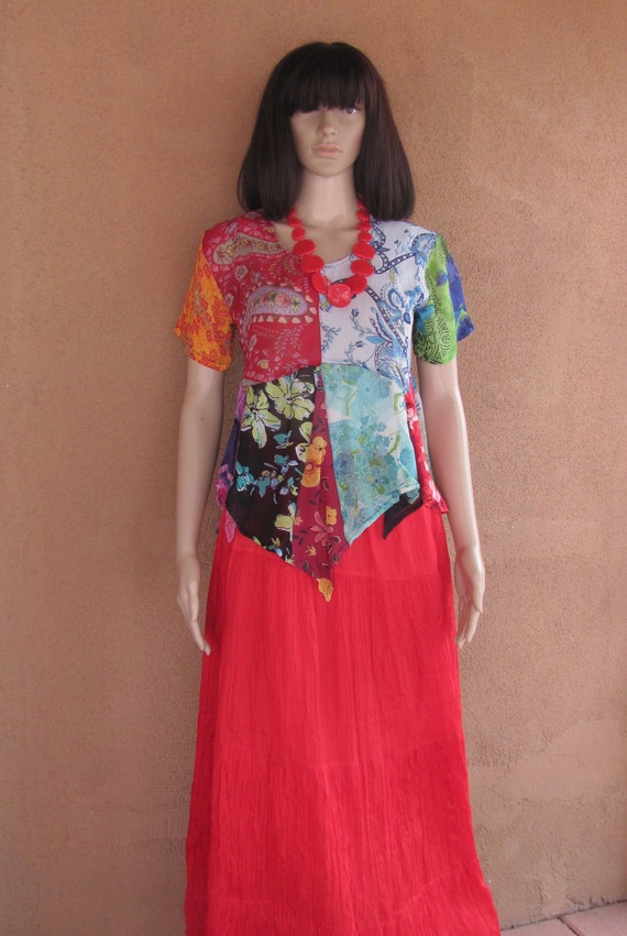 Patchwork Blouse: Multicolor Asymmetrical Hem, Si… - image 8