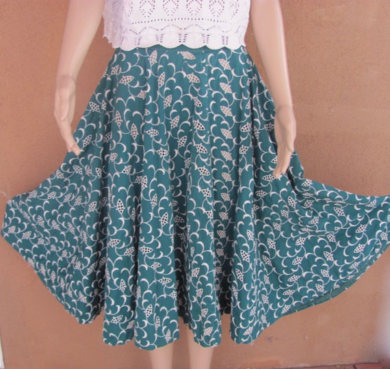 Vintage 50's - Circle skirt, forest green, cotton… - image 1