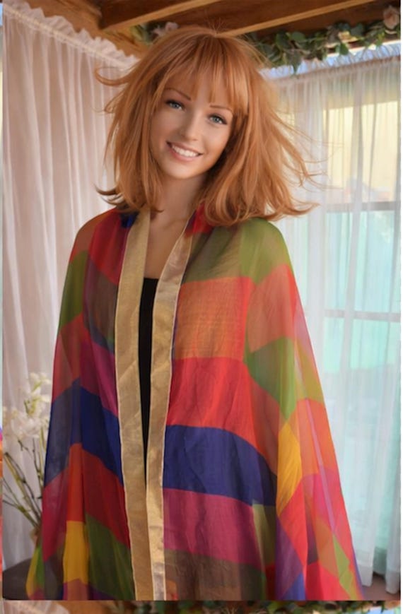 Very long and large multicolors, patchwork, sheer… - image 5