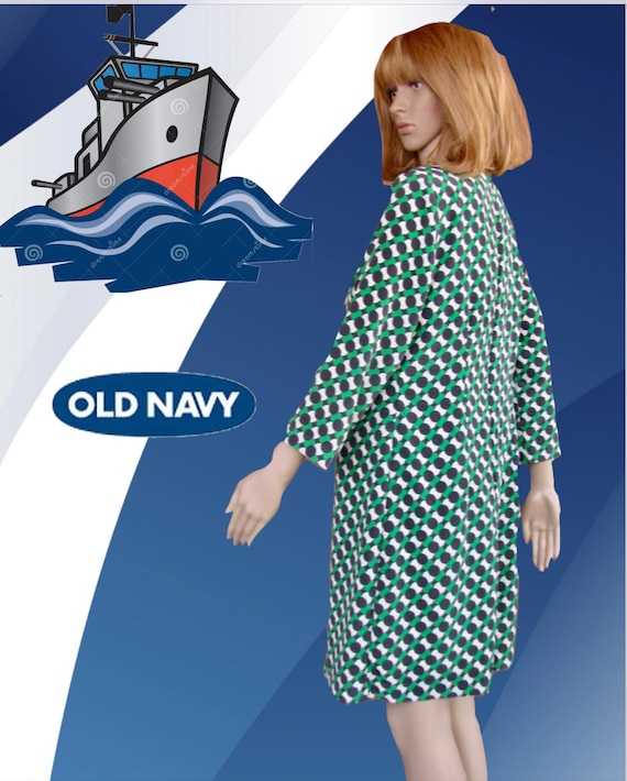 OLD NAVY - 1980's gren, white and black Polka dots