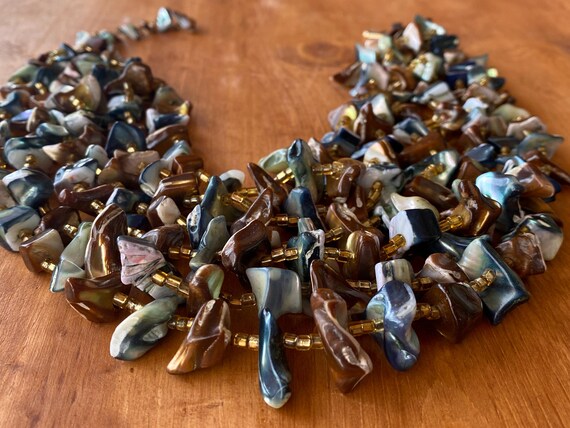 Multi Strand Shell Bib Necklace: Iridescent Bruta… - image 4