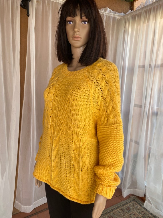 Golden yellow, loose fit rope knit style pullover… - image 2