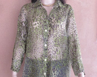 Vintage 90s - ELCC Olive green and black sheer blouse - size XL