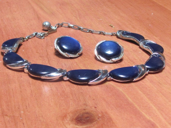 Vintage 50's -  LISNER Jewelry set * Navy blue th… - image 9