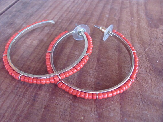 Vintage 80s - Golden hoops earrings studded with s