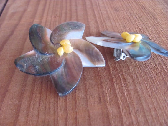 Vintage 60's - Abalone shell five petals flower c… - image 7