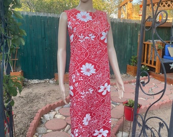 SEARS-ROEBUCK - Vintage 60s - Cotton sleeveless red and white summer shift dress