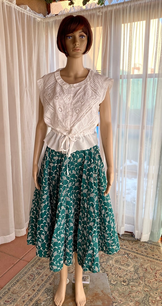 Vintage 50's - Circle skirt, forest green, cotton,