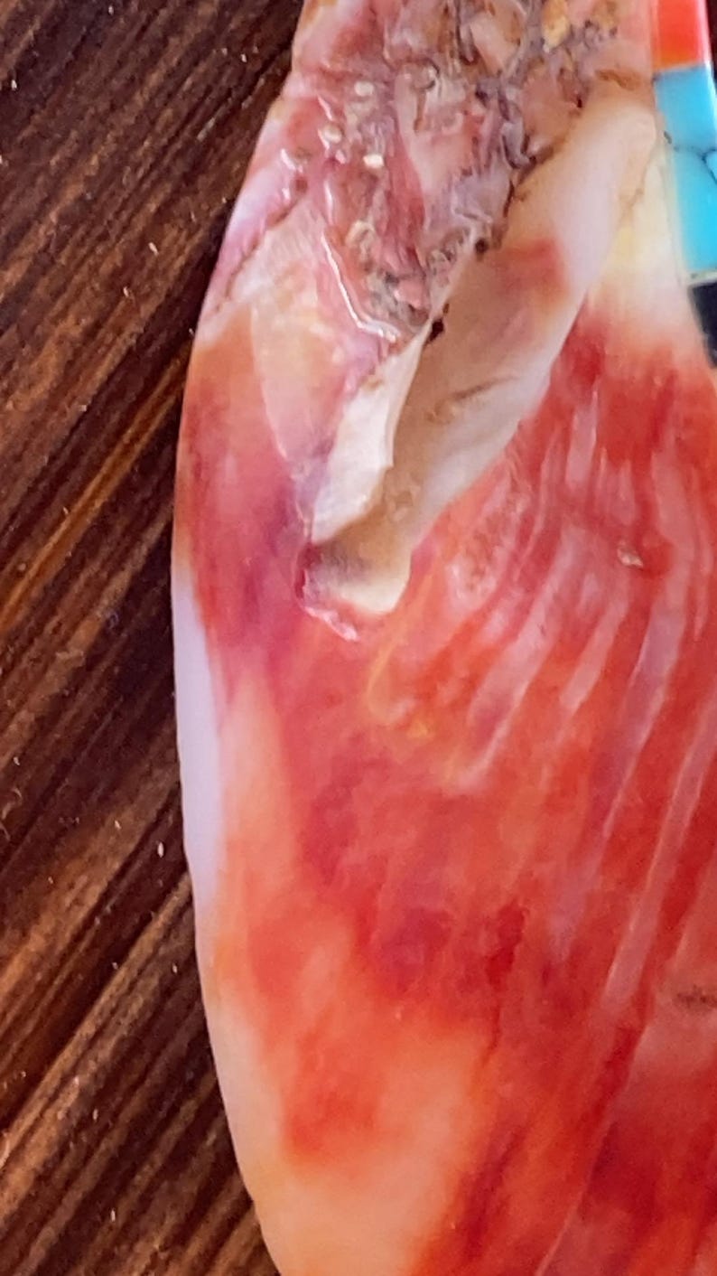 May include: Close-up of a natural, organic-looking object with a mix of red, pink, and white hues. The surface has a textured appearance with subtle variations in color and pattern, suggesting a natural material.