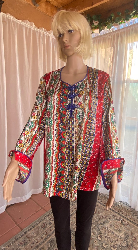 Ethnic style long sleeves multi color Paisley blou