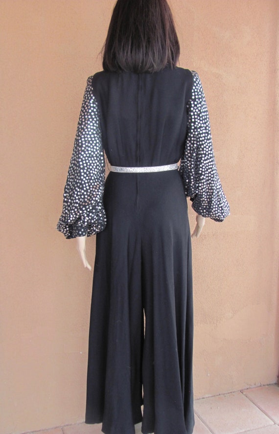 Vintage 70s - Gorgeous Black Crepe and Silver Seq… - image 10