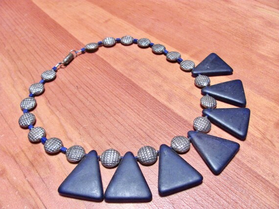 Vintage 80s - Midnight blue frosted glass choker-… - image 1