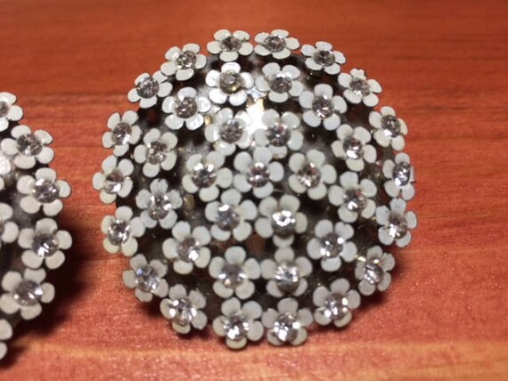 Vintage70's  - White Rhinestones Clip Earrings - image 6