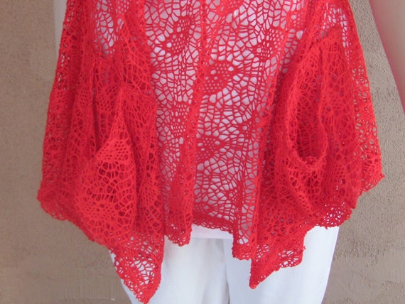 Poppy red sheer lace knit tunic, sleeveless, with… - image 8