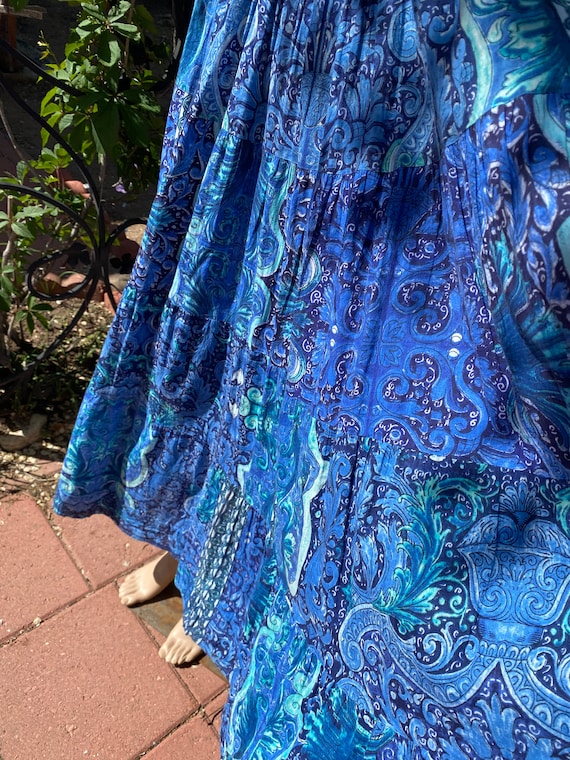 antica sartoria maxi dress Antica Sartoria Blue Cotton Maxi Dress: Smocked Bodice, Full Skirt (med)