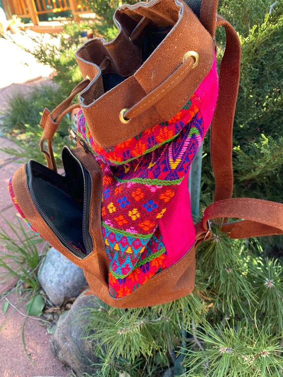 HUIPIL small back pack - Drawstring with suede ma… - image 4