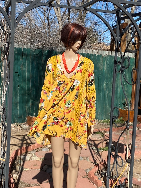 yellow babydoll dress long sleeve Yellow Floral Dress - Long Sleeve Mini Dress - Babydoll Dres