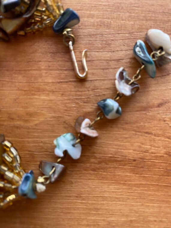 Multi Strand Shell Bib Necklace: Iridescent Bruta… - image 9