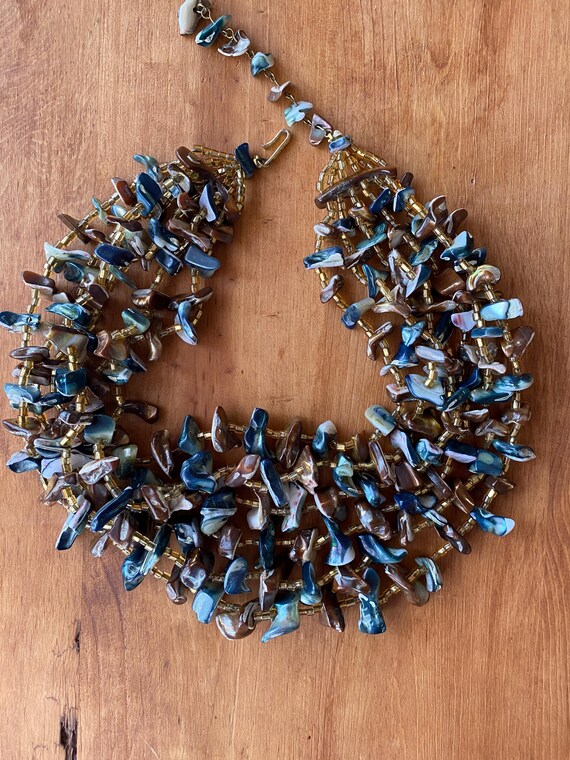 Multi Strand Shell Bib Necklace: Iridescent Bruta… - image 10