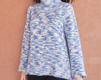 Vintage 90s - Acrylic Turtle Neck Sweater Ice Blue, White With 