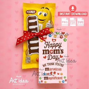 Afdrukbare tag Moederdag M&M's – Instant download chocoladecadeau voor moeder, oma, vrouwen, feestbedankje, idee zoet traktatie
