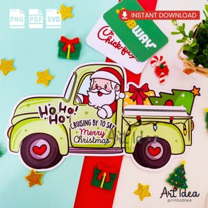 クリスマストラックギフトカードホルダー | サンタ、プレゼント（デジタルダウンロード）