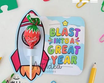 Blast into a Great Year Lollipop Holder | Rocket Back to School Favor | Printable Treat Tag | Classroom Gift | Instant Download