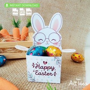 Printable Easter Bunny Box, Easter Favor Box, Bunny Box Template, Easter Gift Box, Favor Bags Easter Decoration, INSTANT DOWNLOAD