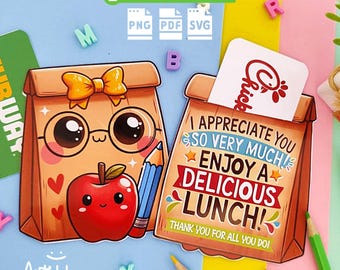 Printable Teacher Appreciation Gift Card Holder – Lunch Bag Design (Digital Download)