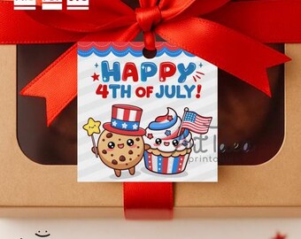 Happy 4th of July Tag with Cookie & Cupcake | Patriotic Treat Printable | Red White Blue Favor Tag | Instant Download | USA Party Label